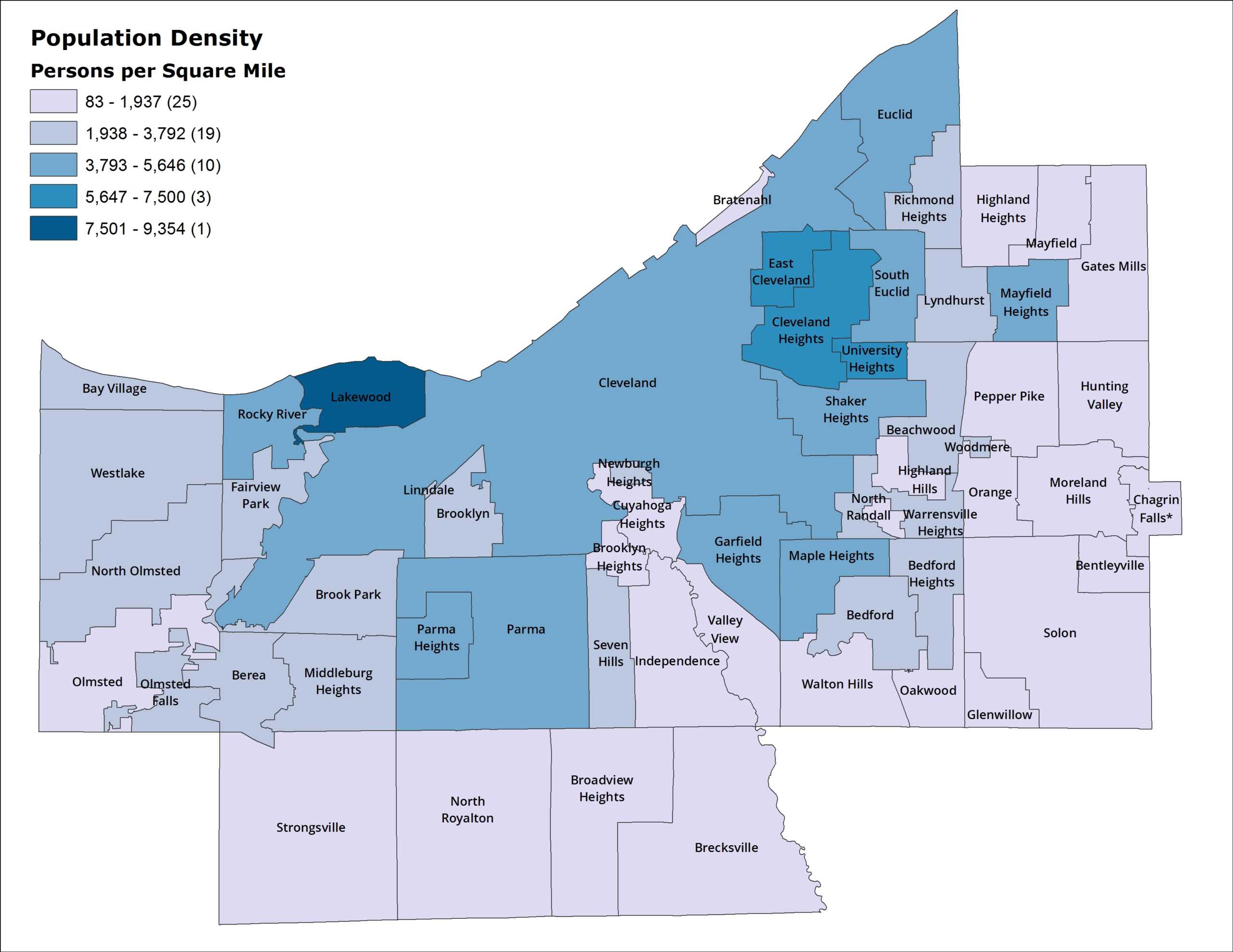Cuyahoga County population density, 2010