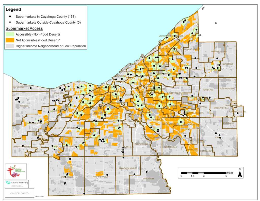 map of supermarket locations and accessibility in Cuyahoga County