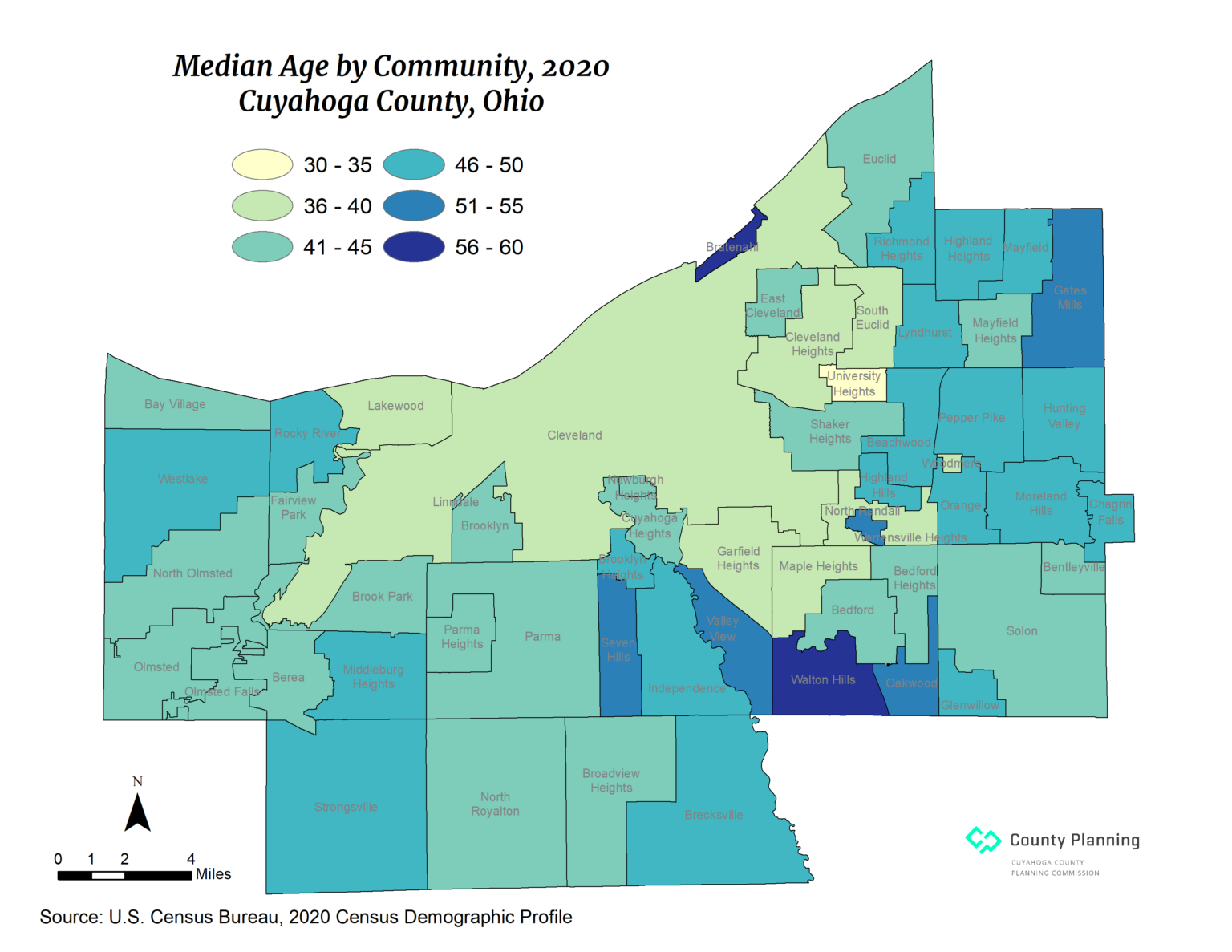 2020 Census Age Categories and Median Age Cuyahoga County Planning