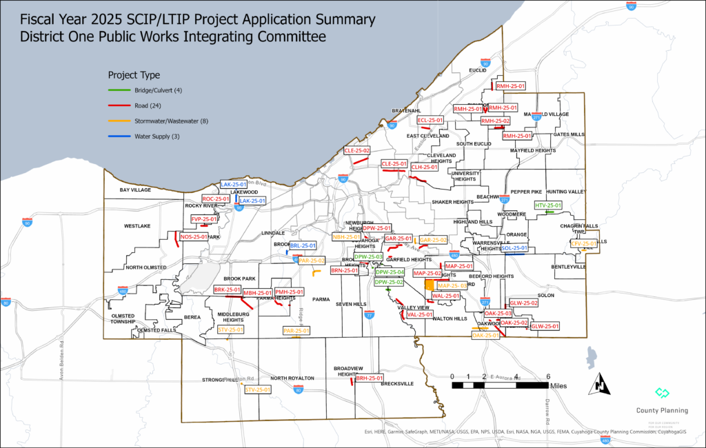 Map of Fiscal Year 2025 SCIP/LTIP project applications in Cuyahoga County
