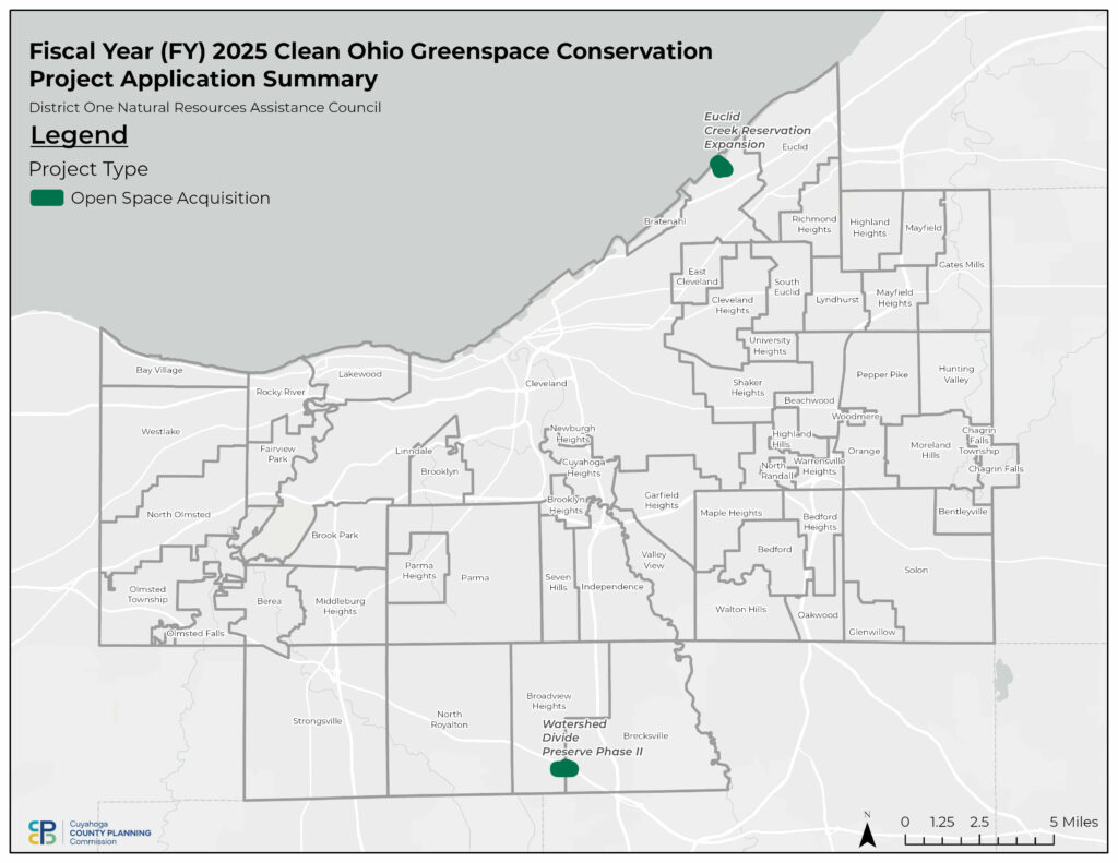 map of Fiscal Year 2025 Clean Ohio Greenspace Conservation Program applicants