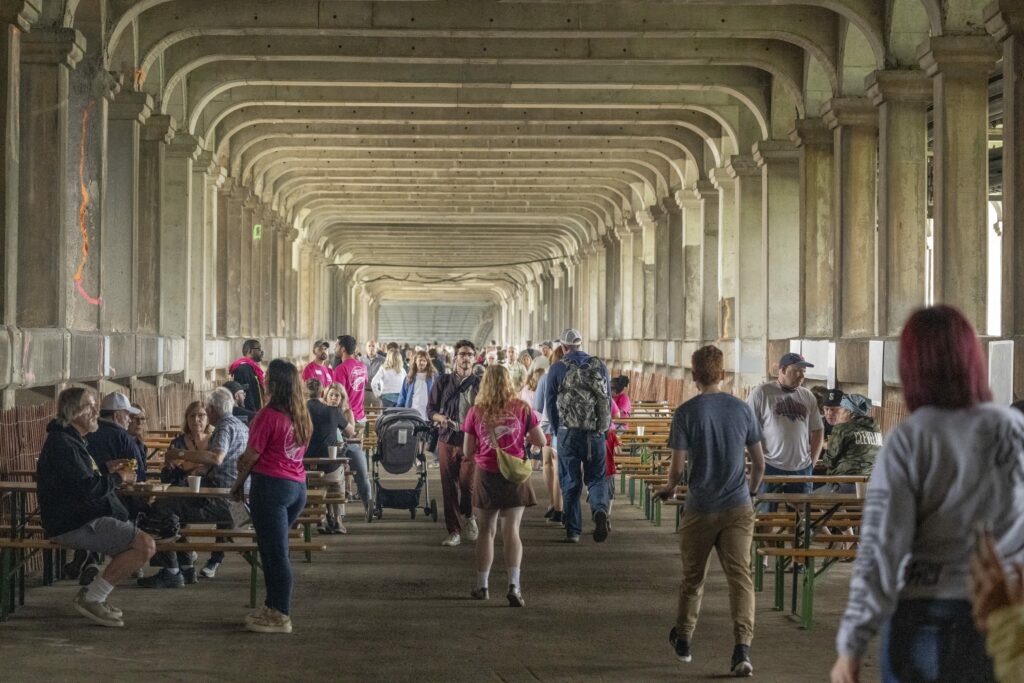 People at the Veterans Memorial Bridge tour in 2023