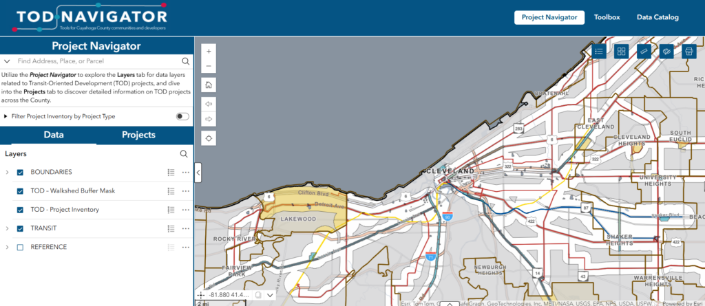screenshot of the TOD Navigator application