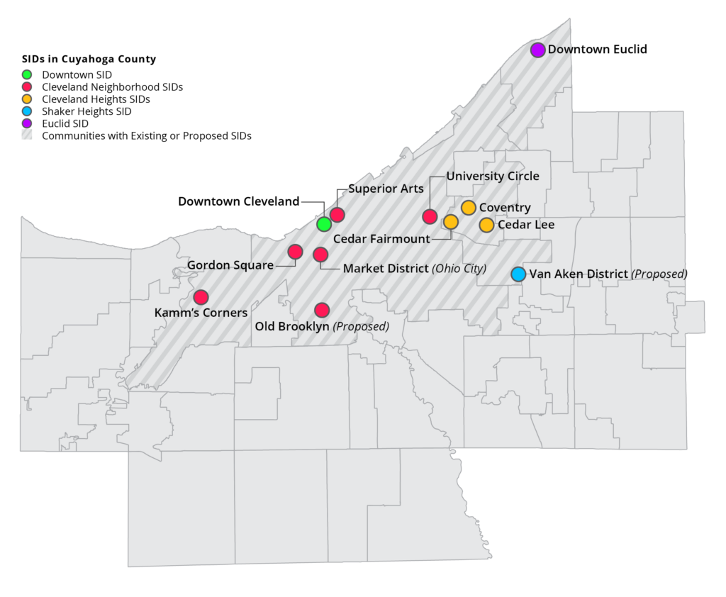Map of existing SIDs in Cuyahoga County