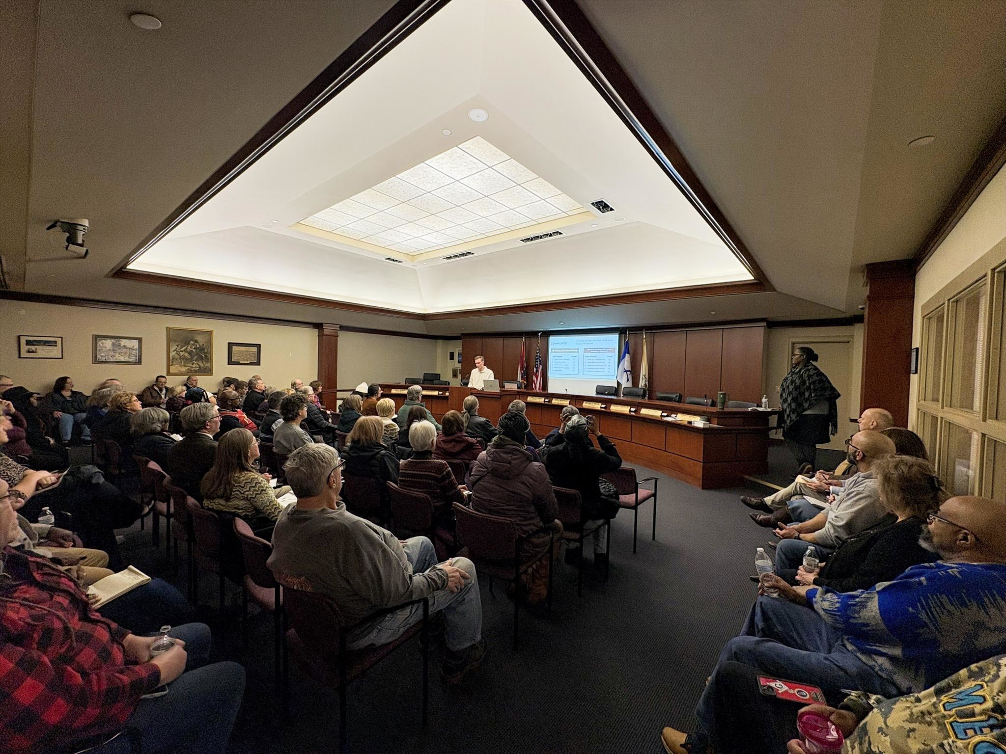 County Planning staff presenting at a public meeting for the Bedford Master Plan