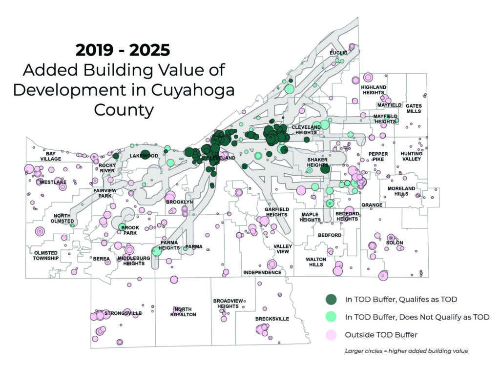 map of added building values in Cuyahoga County from 2019 to 2025