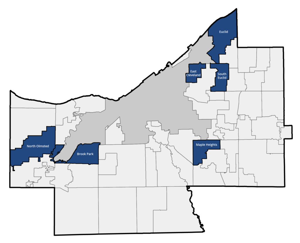 map of Cuyahoga County showing the communities participating in the Unified Zoning Code